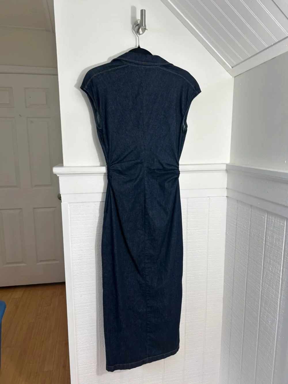 Zara Denim Ruched Midi Dress size XS - Picture 4 of 8